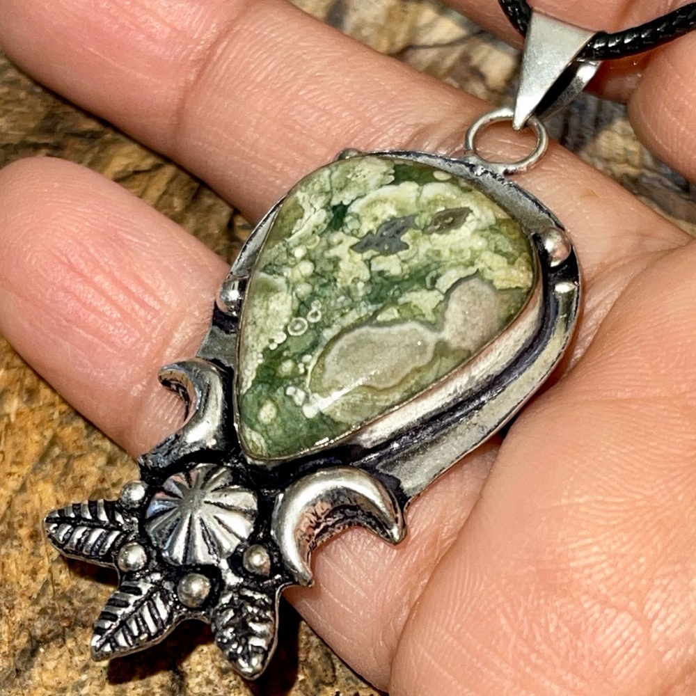 Beautiful Rainforest Jasper Rhyolite Pendant 2”